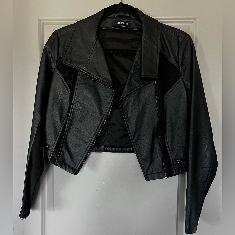 Bebe black with black mesh cropped jacket. Size small